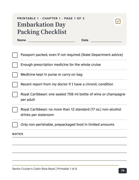 Page 79 of 94: Printable: Embarkation Day Packing Checklist
